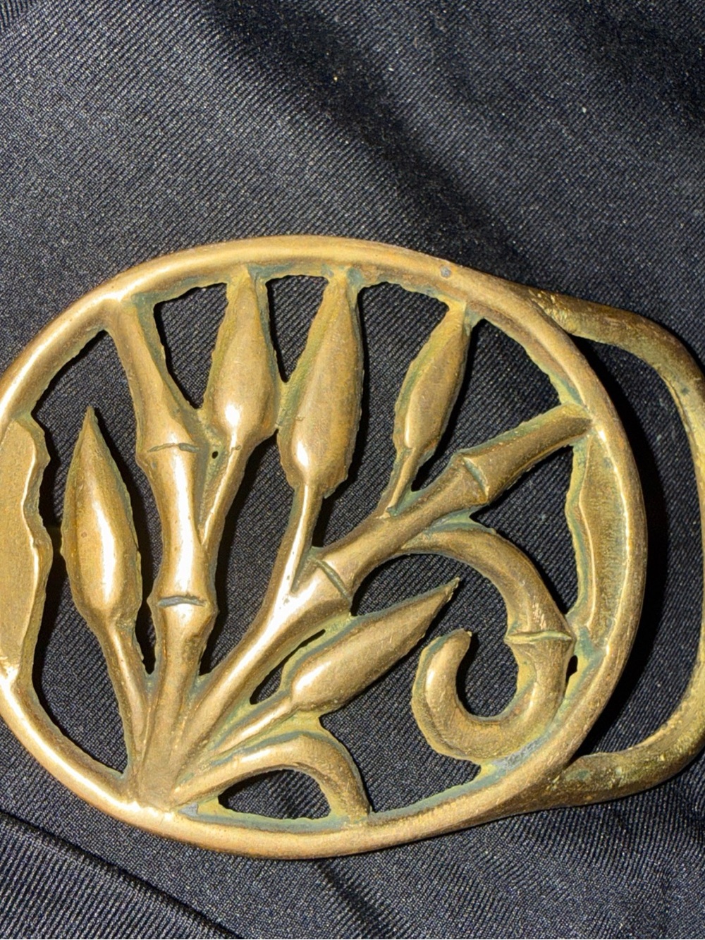 Solid Brass Antique-Style Floral bamboo Brass Belt Buckle -